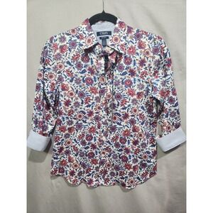 NWT CHAPS RALPH LAUREN PSM Button-up‎ Shirt Blouse Preppy Floral NO-IRON